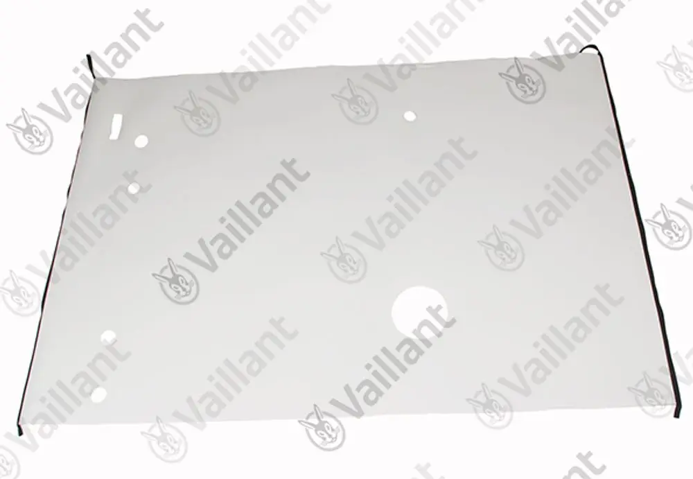 Vaillant Produktbild eines Metallblechs mit mehreren Löchern und einer abgerundeten Ecke, geeignet für Heizungsanwendungen.